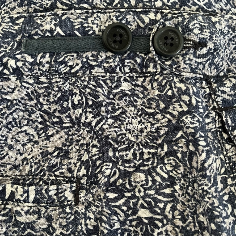 Poetry 100% Linen Blue Floral Damask Cropped Trouser Pants Size 10 - Picture 6 of 6